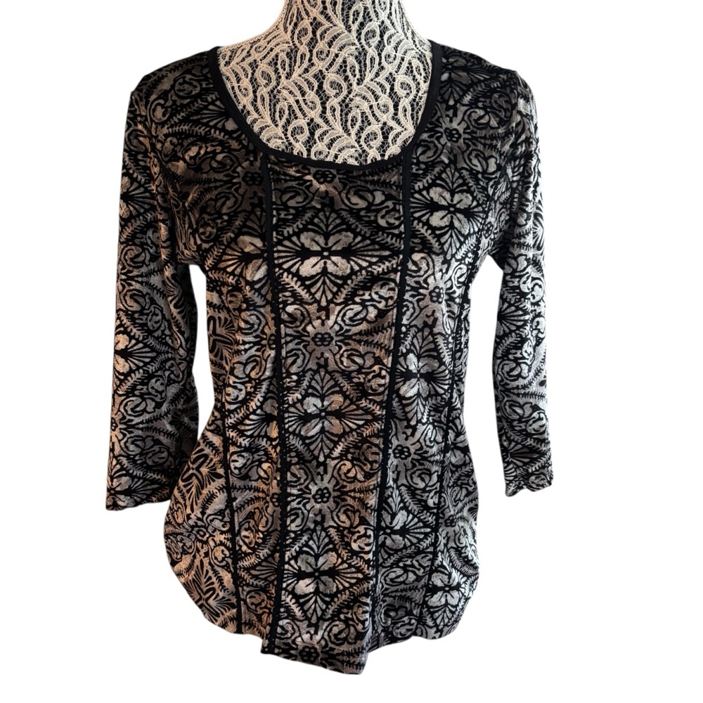 Y2K Velvet Black and Silver Floral Women's Top